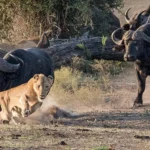 A Heroic Wild Buffalo Attacks A Lion To Save A Baby Elephant 14