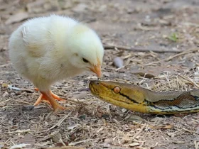 Weekly Animal Photo - Fearless Baby Chicken Bravely Pecks At The Head Of A Python...1